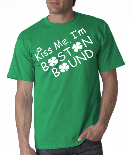 Kiss Me Im Boston Bound on a Mens Short Sleeve Cotton shirt